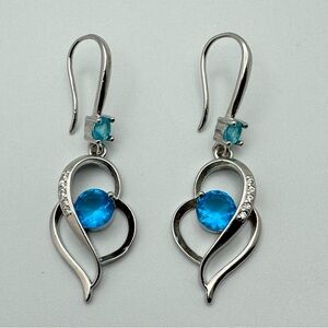 Elegant Blue Cubic Zirconia Swirl Dangle Earrings Silver Plated New